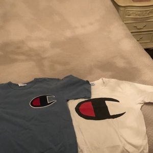 2 (blue and white) champion T-shirts size small